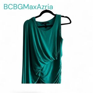 Christmas Special- BCBGMaxAzria Green Asymmetrical Ruched Bodycon Dress